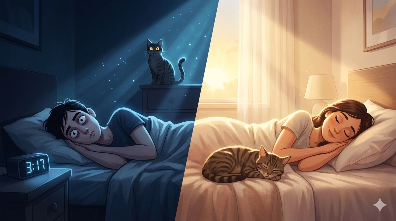 Cat awake at night vs sleeping